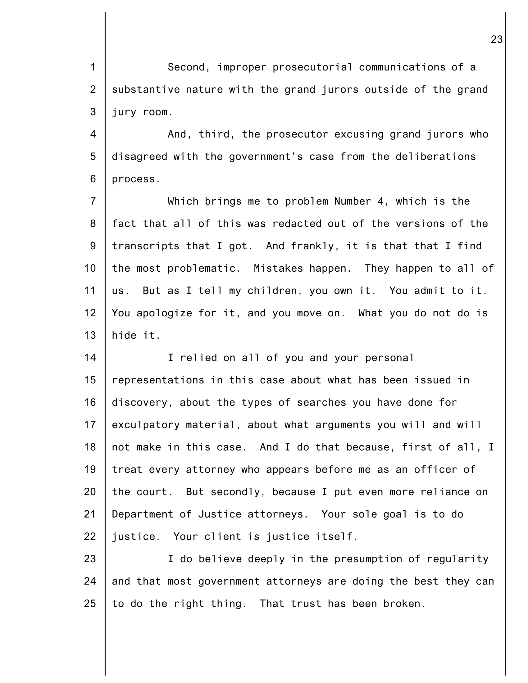Transcript page 23 of the May 21, 2026 dismissal hearing in USA v. Rabbitt et al.